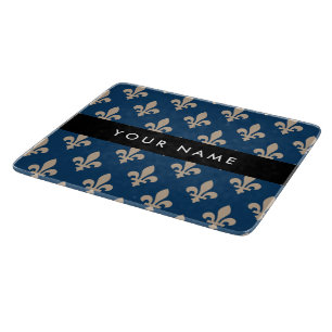 Fleur de Lis, Beige auf Navyblau, Royal, Ihr Name Schneidebrett