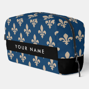 Fleur de Lis, Beige auf Navyblau, Royal, Ihr Name Waschbeutel