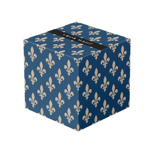 Fleur de Lis, Beige auf Navyblau, Royal, Ihr Name Würfel