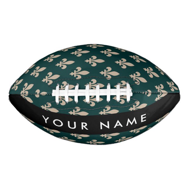 Fleur de Lis, Beige on Green, Royal, Your Name Football (Vorderseite)