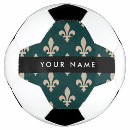 Fleur de Lis, Beige on Green, Royal, Your Name Fußball