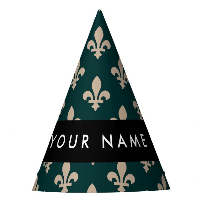Fleur de Lis, Beige on Green, Royal, Your Name Partyhütchen (Vorderseite)