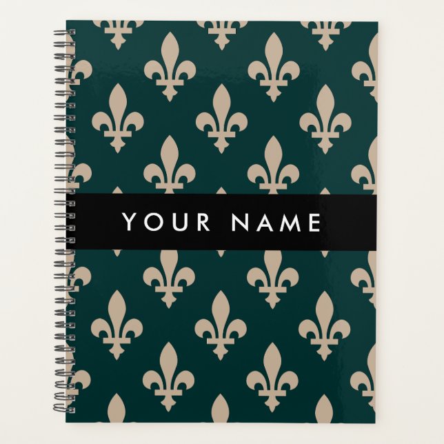 Fleur de Lis, Beige on Green, Royal, Your Name Planer (Vorderseite)