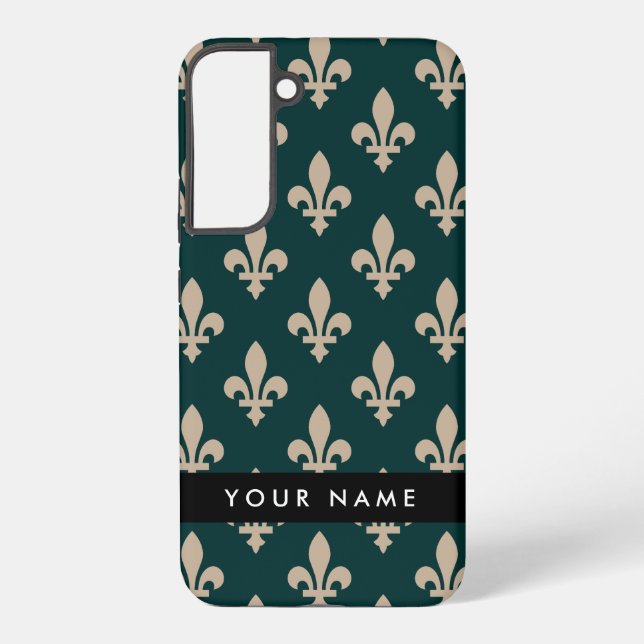 Fleur de Lis, Beige on Green, Royal, Your Name Samsung Galaxy Hülle (Rückseite)
