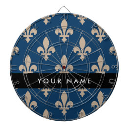Fleur de Lis, Beige on Navy Blue, Royal, Your Name Dartscheibe