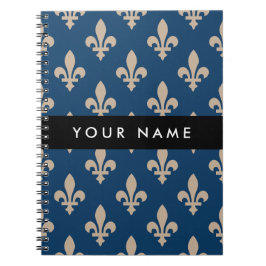 Fleur de Lis, Beige on Navy Blue, Royal, Your Name Notizblock