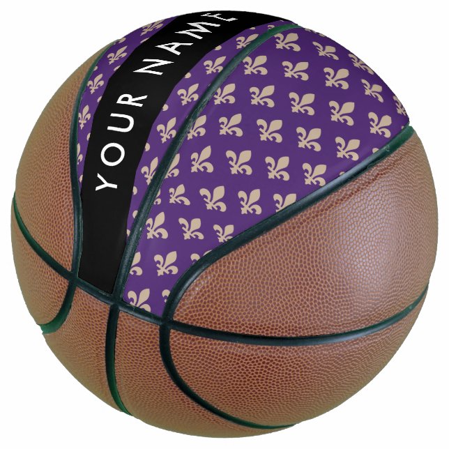Fleur de Lis, Beige on Purple, Royal, Your Name Basketball (angewinkelt)