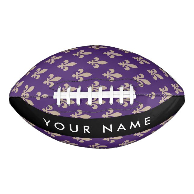 Fleur de Lis, Beige on Purple, Royal, Your Name Football (Vorderseite)