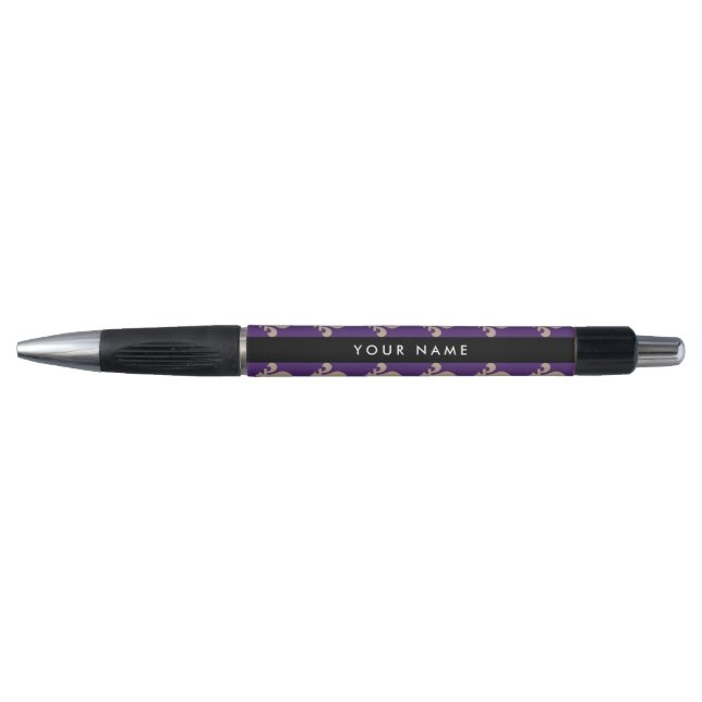 Fleur de Lis, Beige on Purple, Royal, Your Name Kugelschreiber (Vorderseite)