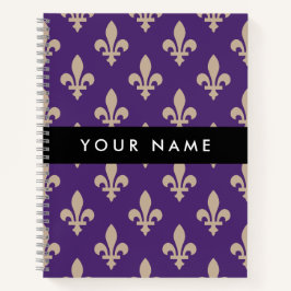 Fleur de Lis, Beige on Purple, Royal, Your Name Notizbuch