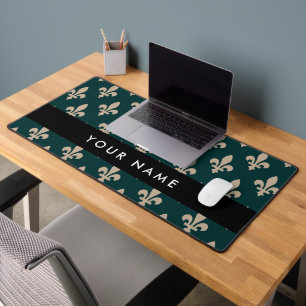 Fleur de Lis, Beige sur Vert, Royal, Votre Nom