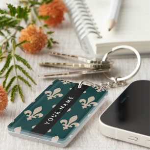 Fleur de Lis, Beige sur Vert, Royal, Votre Nom