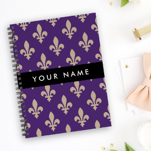 Fleur de Lis, Beige sur Violet, Royal, Votre Nom