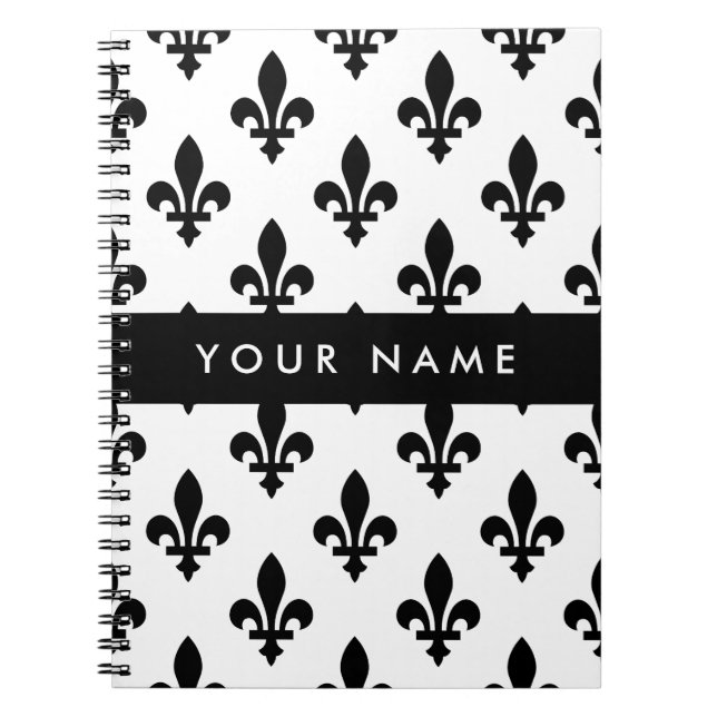 Fleur de Lis, Black on White, Black, Your Name Notizblock (Vorderseite)