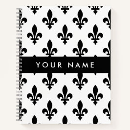 Fleur de Lis, Black on White, Black, Your Name Notizbuch