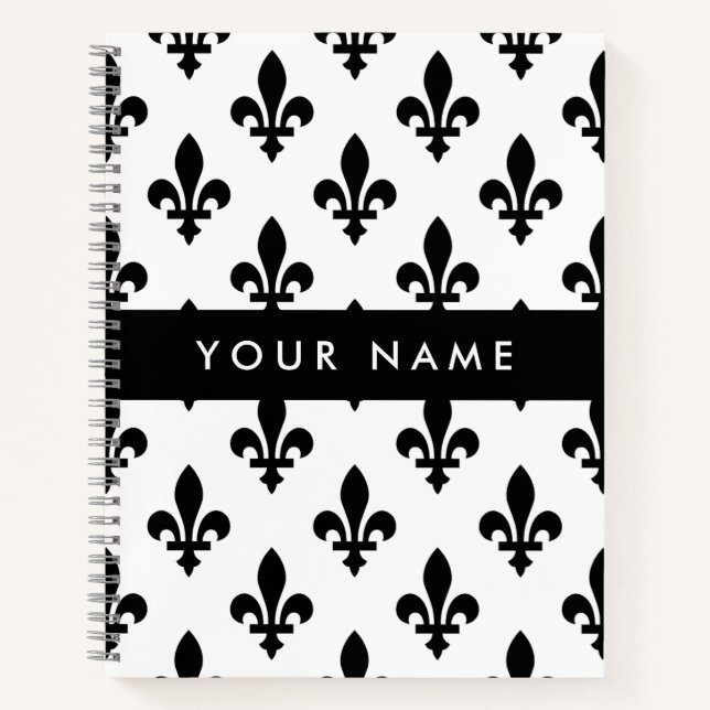 Fleur de Lis, Black on White, Black, Your Name Notizbuch (Vorderseite)