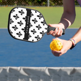 Fleur de Lis, Black on White, Black, Your Name Pickleball Schläger