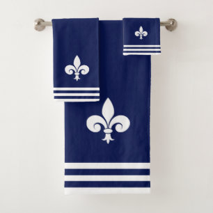 Fleur-de-Lis blanche et rayures sur fond bleu mari