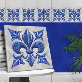 Fleur-De-Lis Blauer Marmor und Perle Fliese