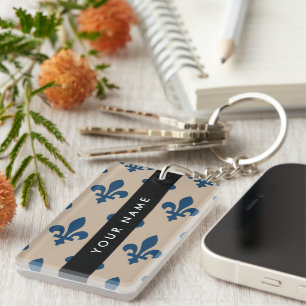 Fleur de Lis, Bleu Marine sur Beige, Royal, Votre