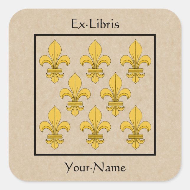 Fleur-de-lis-Buchzeichen Quadratischer Aufkleber (Vorderseite)