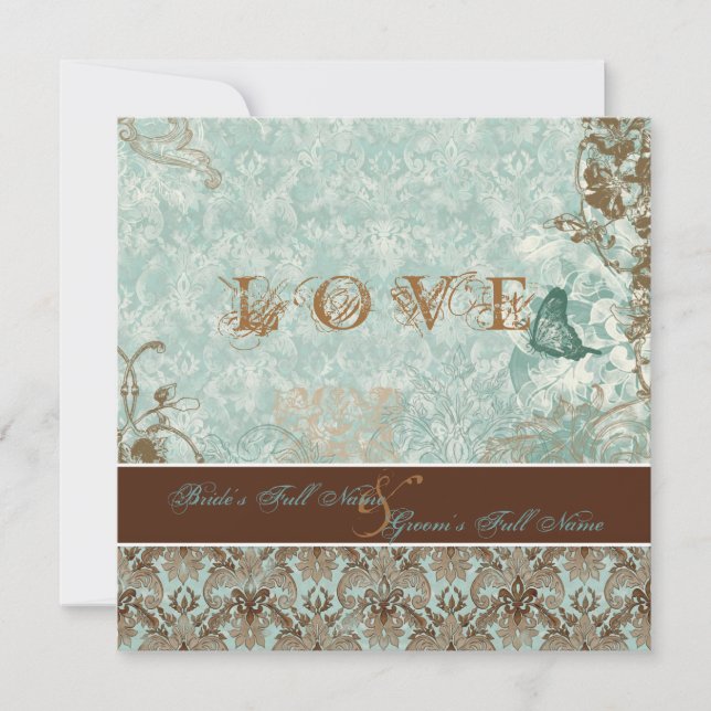 Fleur de Lis Damask - Invitations Mariages moderne (Devant)