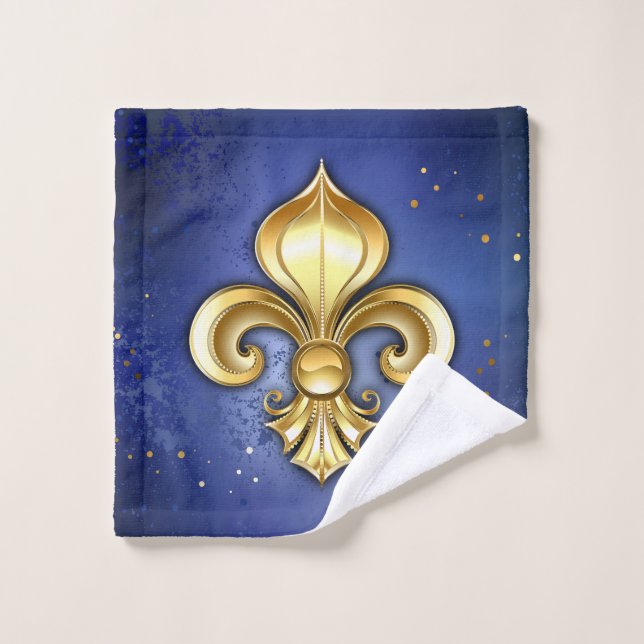 Fleur de lis dorée sur fond bleu (Gant de toilette)