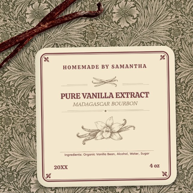 Fleur-de-lis - Étiquette d'extrait de vanille vint (Fleur-de-lis - Vintage Vanilla Extract Label)