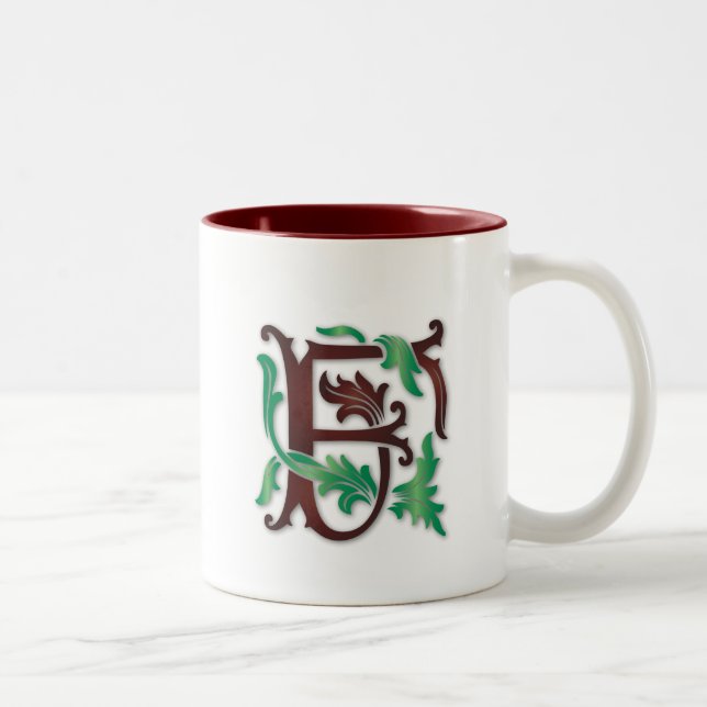 Fleur-de-lis F Monogramm Zweifarbige Tasse (Rechts)