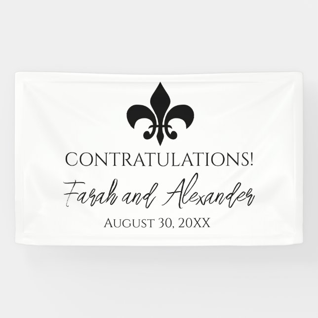 Fleur de Lis Fête de Mariage Bannière Personnalisé (Horizontal)