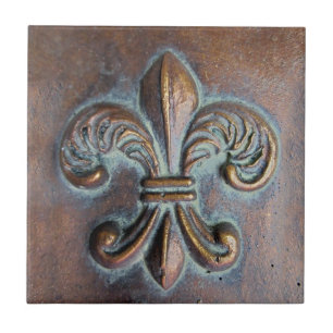 Fleur De Lis, gealterter Kupfer-Look-Druck Fliese