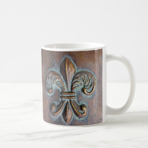 Fleur De Lis, gealterter Kupfer-Look-Druck Kaffeetasse
