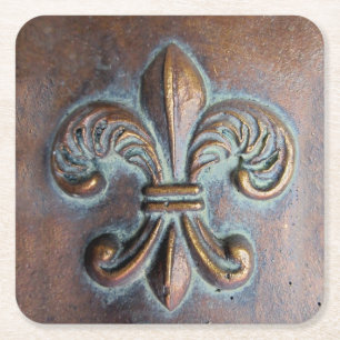 Fleur De Lis, gealterter Kupfer-Look-Druck Rechteckiger Pappuntersetzer