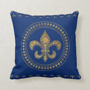 Fleur-de-lis - Gold und Royal Blue Kissen