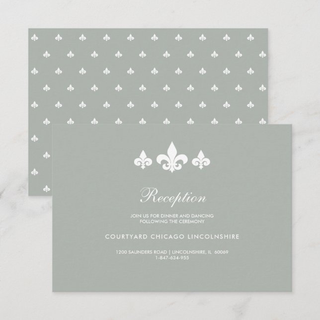 Fleur-de-lis Gray White Wedding Reception Card Einladung (Vorne/Hinten)