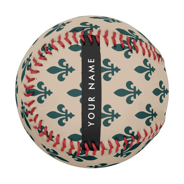 Fleur de Lis, Green on Beige, Royal, Your Name Baseball (Vorderseite Links)
