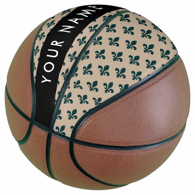 Fleur de Lis, Green on Beige, Royal, Your Name Basketball (angewinkelt)