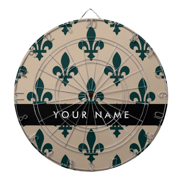 Fleur de Lis, Green on Beige, Royal, Your Name Dartscheibe (vorne)