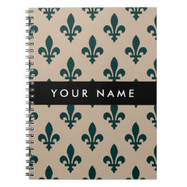 Fleur de Lis, Green on Beige, Royal, Your Name Notizblock