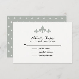 Fleur-de-lis Grey White Wedding RSVP Cards