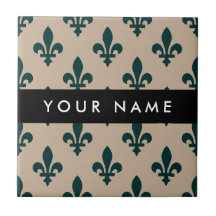 Fleur de Lis, Grün auf Beige, Royal, Ihr Name