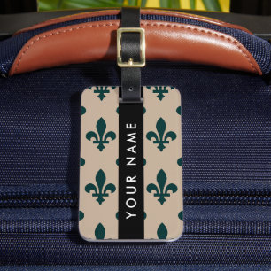 Fleur de Lis, Grün auf Beige, Royal, Ihr Name Gepäckanhänger