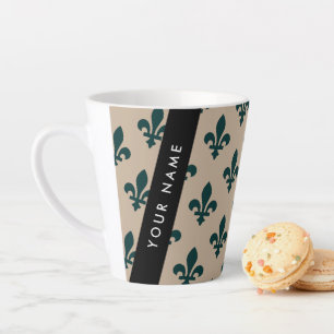 Fleur de Lis, Grün auf Beige, Royal, Ihr Name Milchtasse