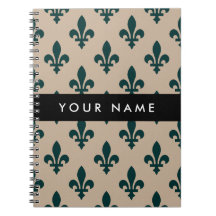 Fleur de Lis, Grün auf Beige, Royal, Ihr Name
