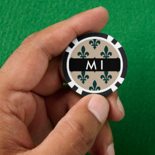 Fleur de Lis, Grün auf Beige, Royal, Ihr Name Pokerchips