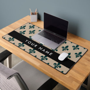 Fleur de Lis, Grün auf Beige, Royal, Ihr Name Schreibtischunterlage