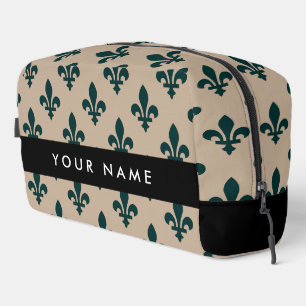 Fleur de Lis, Grün auf Beige, Royal, Ihr Name Waschbeutel