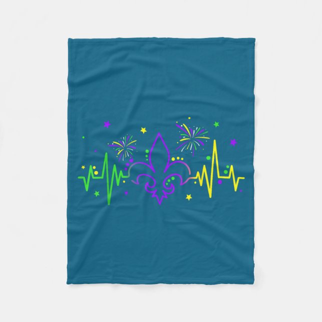 Fleur De Lis Heartbeat Nurse Mardi Gras Carnival M Fleecedecke (Vorderseite)