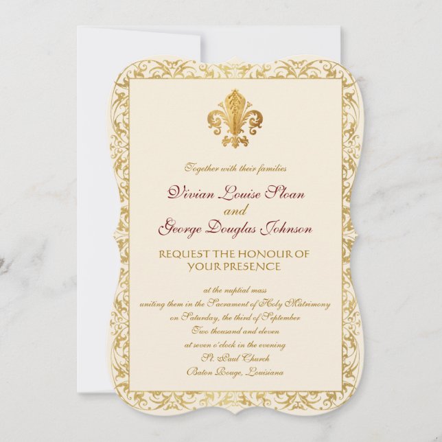 Fleur-de-lis-Hochzeit Einladung (Vorderseite)