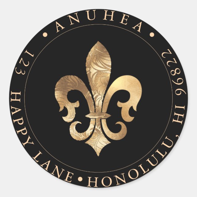 FLEUR DE LIS | IMITATS GOLD DAMASK RUNDER AUFKLEBER (Vorderseite)